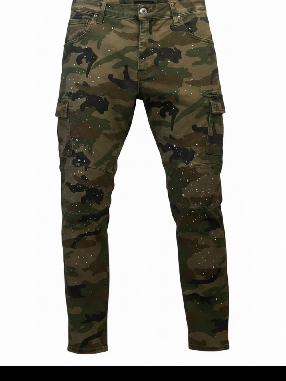 Slim Fit Camo Cargo Pants in Olive Green